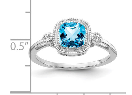 14k White Gold Cushion Blue Topaz and Diamond Ring (Style RM3665-BT-003-WA)