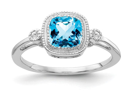 14k White Gold Cushion Blue Topaz and Diamond Ring (Style RM3665-BT-003-WA)