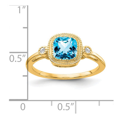 14K Cushion Blue Topaz and Diamond Ring