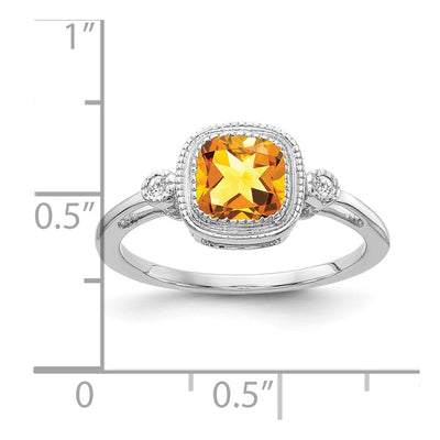 14K White Gold Cushion Citrine and Diamond Ring