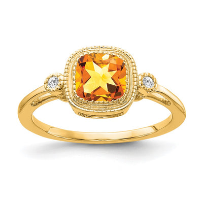 14K Cushion Citrine and Diamond Ring