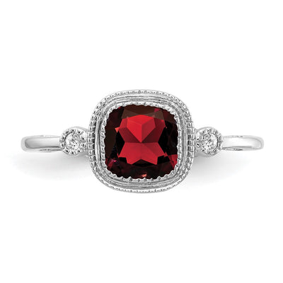 14K White Gold Cushion Garnet and Diamond Ring