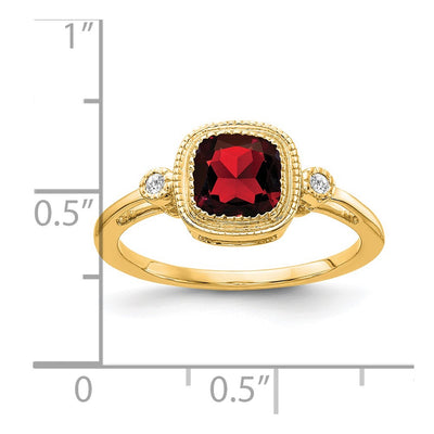 14K Cushion Garnet and Diamond Ring