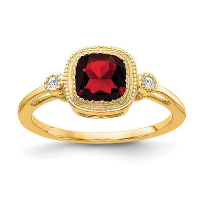 14K Cushion Garnet and Diamond Ring