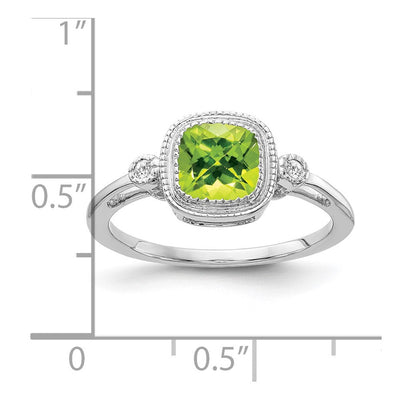 14K White Gold Cushion Peridot and Diamond Ring