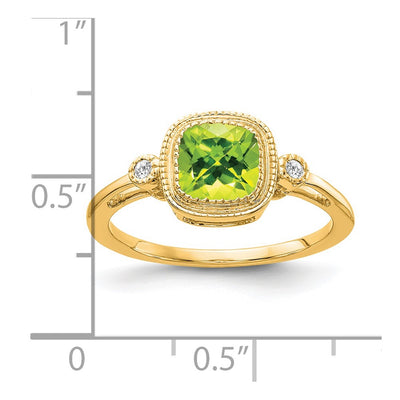 14K Cushion Peridot and Diamond Ring