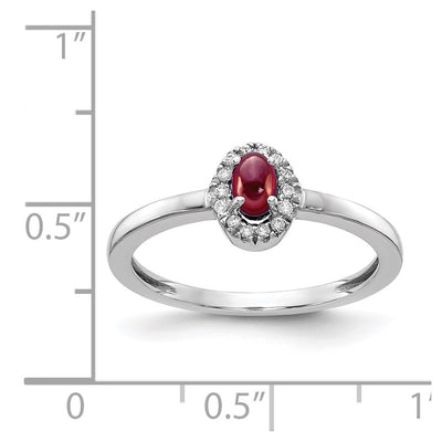 14K White Gold Diamond and Oval Cabochon Garnet Ring