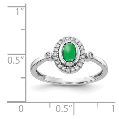 14K White Gold Diamond and Oval Cabochon Emerald Halo Ring