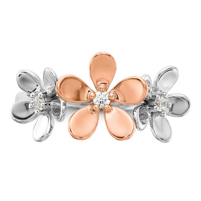 14K Rose and White Gold Diamond Flower Ring