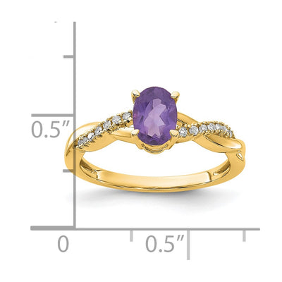 14K Oval Amethyst and Diamond Ring