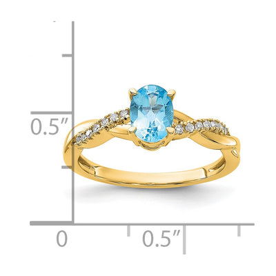 14K Oval Blue Topaz and Diamond Ring