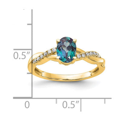 14K Oval Created Alexandrite and Diamond Ring