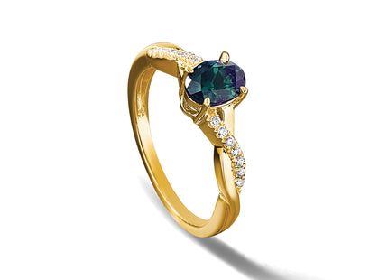 14K Oval Created Alexandrite and Diamond Ring