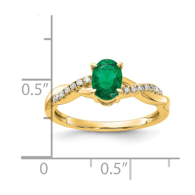 14K Oval Created Emerald and Diamond Ring