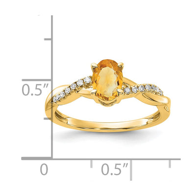14K Oval Citrine and Diamond Ring