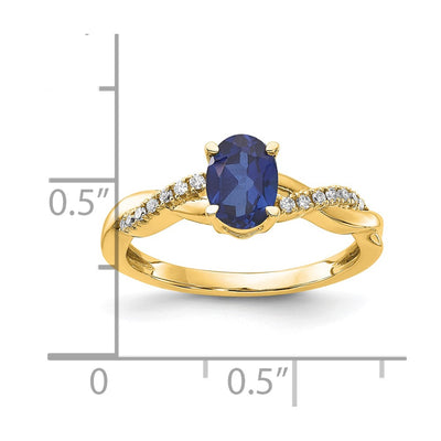 14K Oval Created Sapphire and Diamond Ring