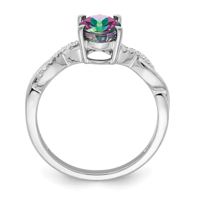 14K White Gold Oval Mystic Fire Topaz and Diamond Ring
