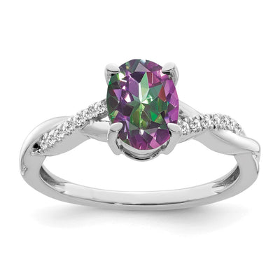 14K white gold diamond oval ring