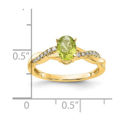 14K Oval Peridot and Diamond Ring