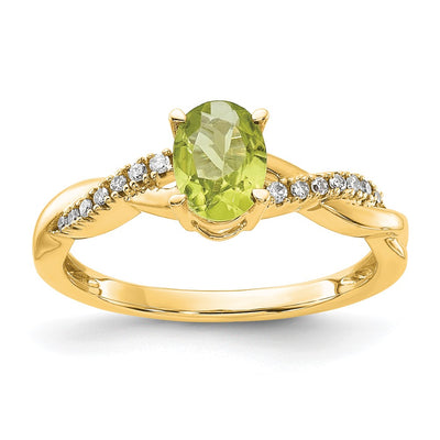 14K Oval Peridot and Diamond Ring