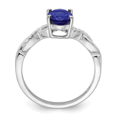 14K White Gold Oval Sapphire and Diamond Ring