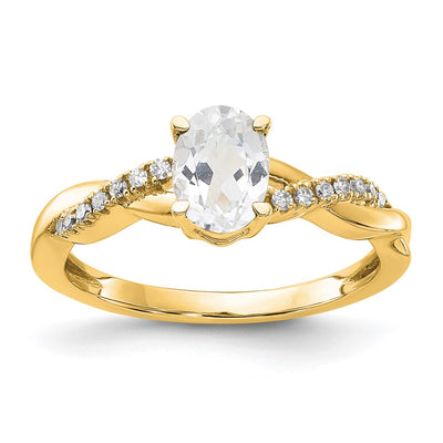 14K Oval White Topaz and Diamond Ring