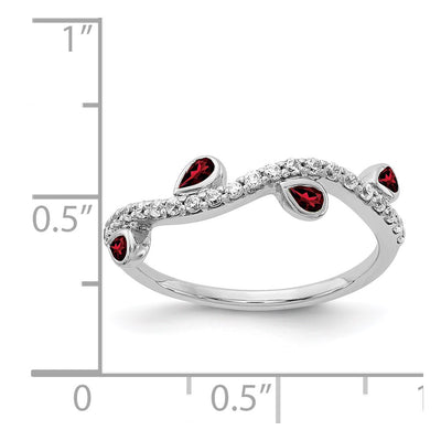 14K White Gold Diamond and Pear Garnet Curved Ring