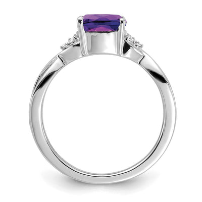 14K White Gold Checkerboard Amethyst and Diamond Ring
