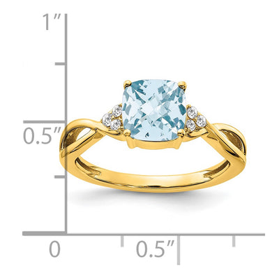 14K Checkerboard Aquamarine and Diamond Ring
