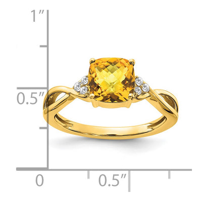 14K Checkerboard Citrine and Diamond Ring