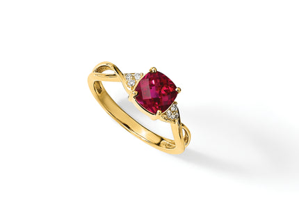 14k Checkerboard Created Ruby and Diamond Ring
