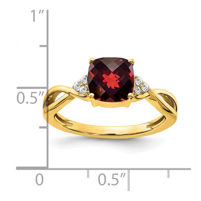 14K Checkerboard Garnet and Diamond Ring