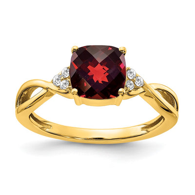14K Checkerboard Garnet and Diamond Ring