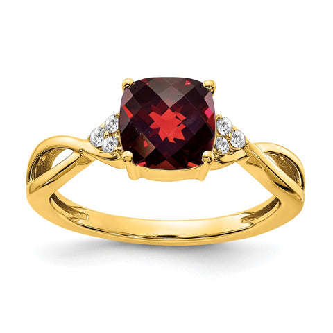 14k Checkerboard Garnet and Diamond Ring