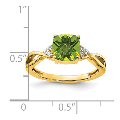 14K Checkerboard Peridot and Diamond Ring