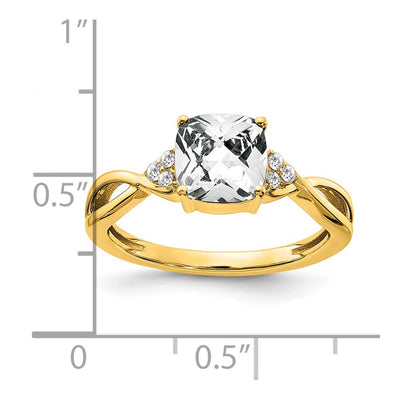14K Checkerboard White Topaz and Diamond Ring
