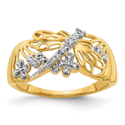 14K Rhodium Diamond Dragonfly Ring