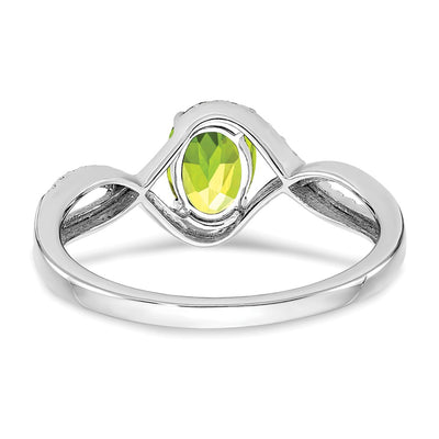 14K White Gold Oval Peridot and Diamond Twist Ring