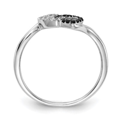 14K White Gold Black and White Diamond Double Heart Ring
