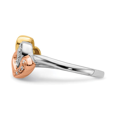 14K Tri-color Diamond Triple Heart Ring