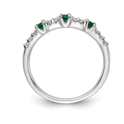 14K White Gold Diamond and Emerald 3-Stone Ring