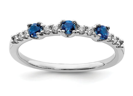 14k White Gold Diamond and Sapphire 3-stone Ring