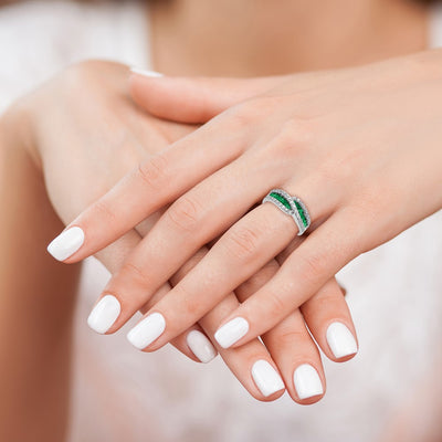 14K White Gold Emerald Diamond Ring