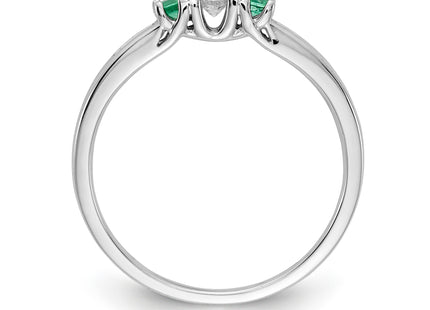 14k White Gold Diamond and Emerald 3-Stone Ring