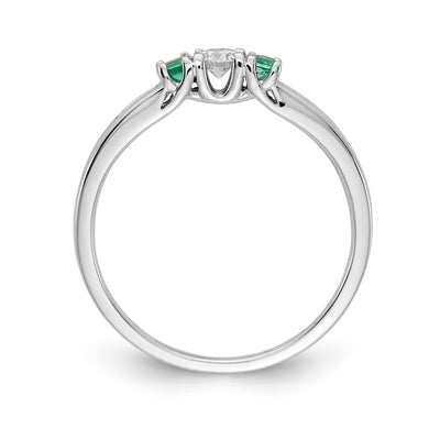 14K White Gold Diamond and Emerald 3-Stone Ring