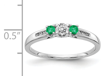 14k White Gold Diamond and Emerald 3-Stone Ring