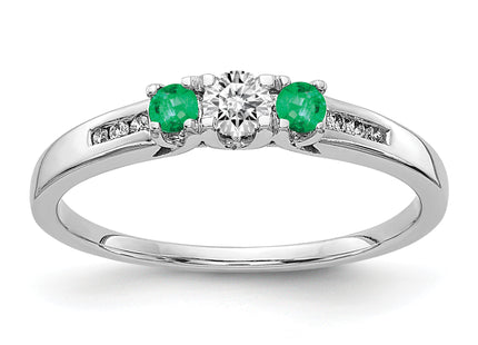 14k White Gold Diamond and Emerald 3-Stone Ring