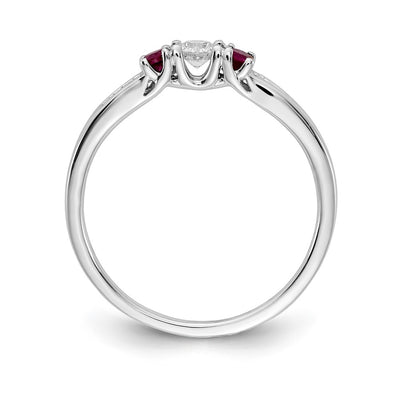 14K White Gold Diamond and Ruby 3-stone Ring