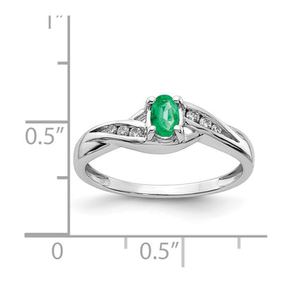 14K White Gold Oval Emerald Diamond Ring