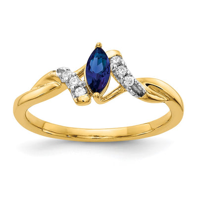 14K Diamond and Marquise Sapphire Ring